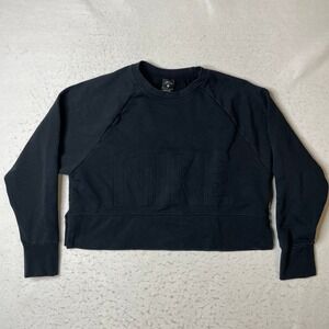 Nike Dri-FIT Cropped Sweatshirt Black Embossed Logo Pullover CD8793-010 Womens S
